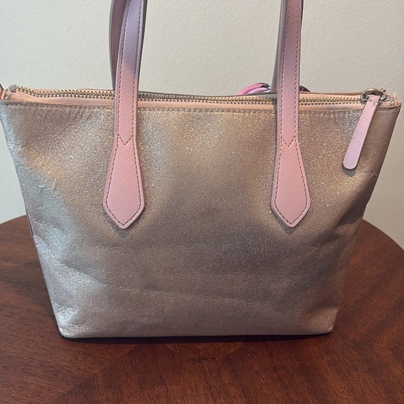 Kate Spade  Glitter satchel  leather gold glitter  pink handles  Sweet  GUC - Picture 8 of 17